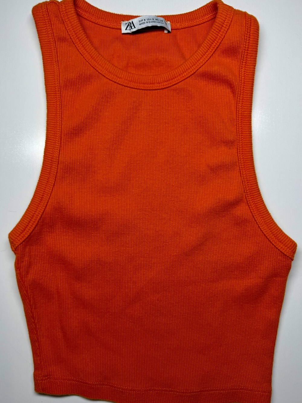 ZARA Orange Ribbed Racerback Cropped Tank Top Small
